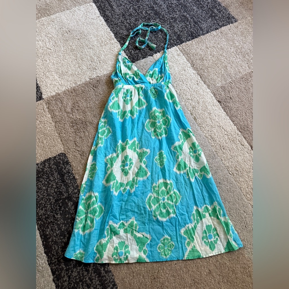 Floral Halter Maxi Dress - Blue and Green